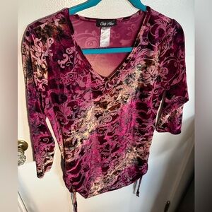 Women's Floral Velvet Top - Pink and Brown
